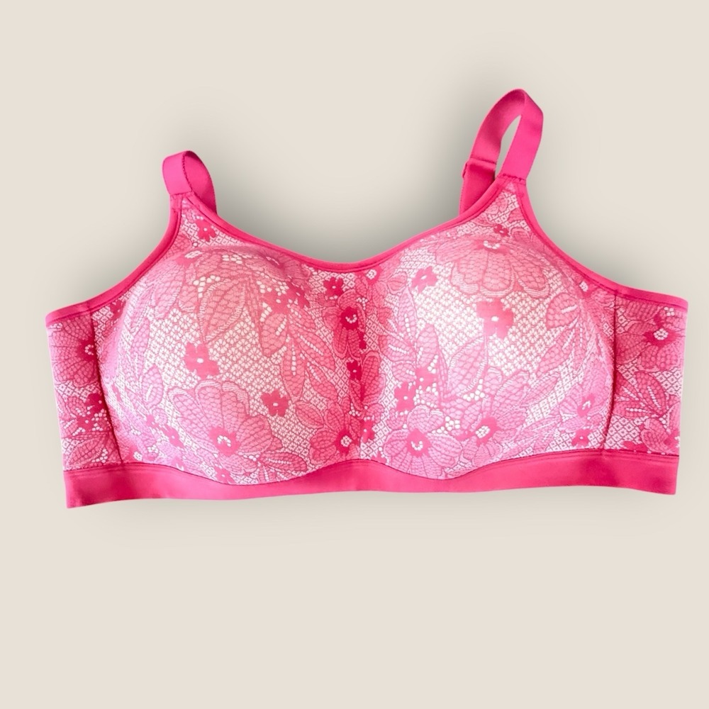CACIQUE By LANE BRYANT 48DD Lightly Lined No Wire Bra Pink Lace Print
